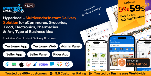 Hyperlocal – Multivendor eCommerce, Grocery, Food, Pharmacy Flutter Delivery app – Admin & Website