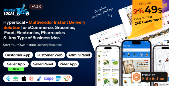 Hyperlocal – Multivendor eCommerce, Grocery, Food, Pharmacy Flutter Delivery app – Admin & Website